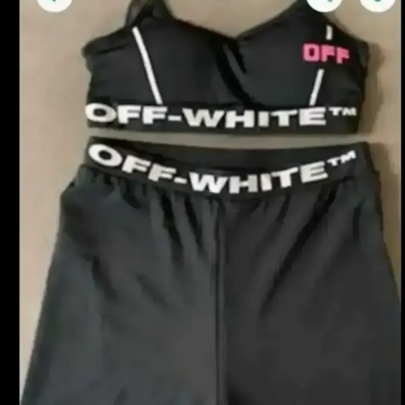 SPORTS BRA n STRETCH PANTS...2-pc .. OFF WHITE. Set .... New . S-M-L - - Picture 2 of 9